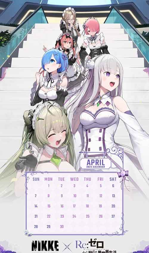 《妮姬：胜利女神》联动《Re：从零开始的异世界生活》4月日历壁纸
