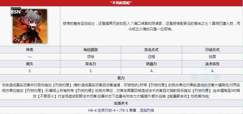 明日方舟不死的黑蛇属性介绍
