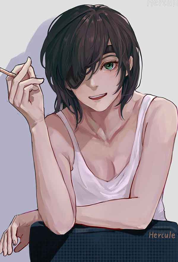 电锯人姬野同人美图插画，给秋的烟上写了什么？