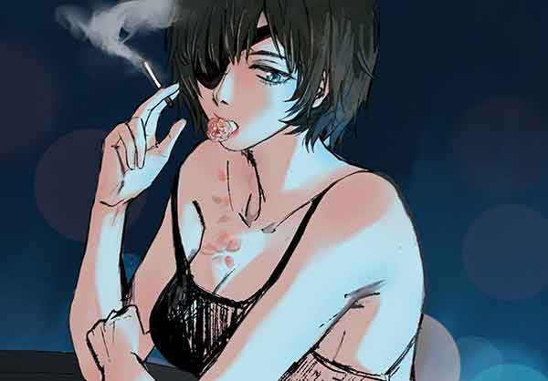 电锯人姬野同人美图插画，给秋的烟上写了什么？
