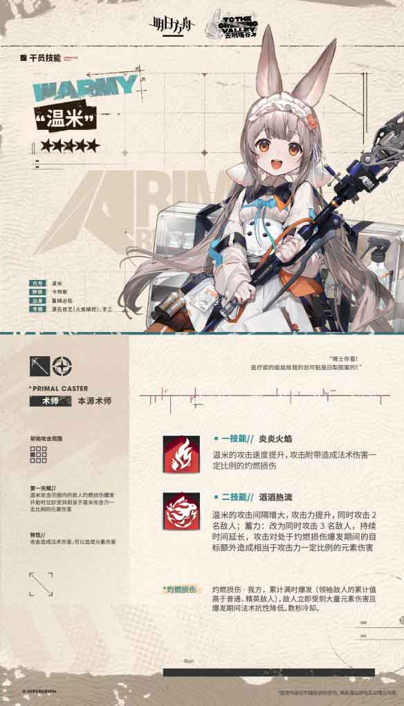 明日方舟温米干员图鉴介绍