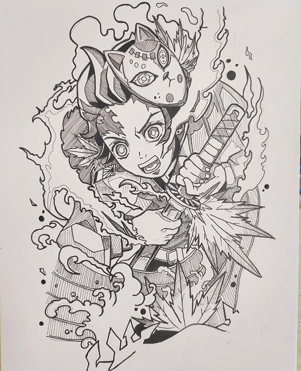 灶门炭治郎酷酷的简笔画图片分享